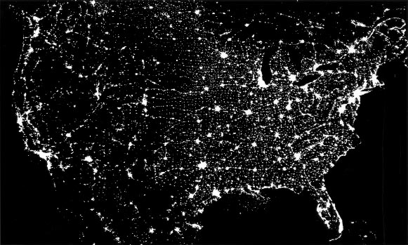 US at night shows the extent of light pollution and wasted energy
